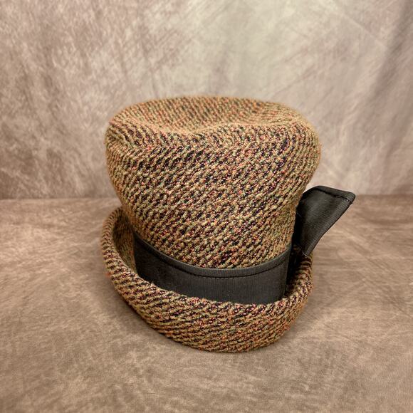 Vintage 60s Cedarbrook Orange Tapestry Derby Bucket Hat Cloche Bow Retro - Picture 7 of 9